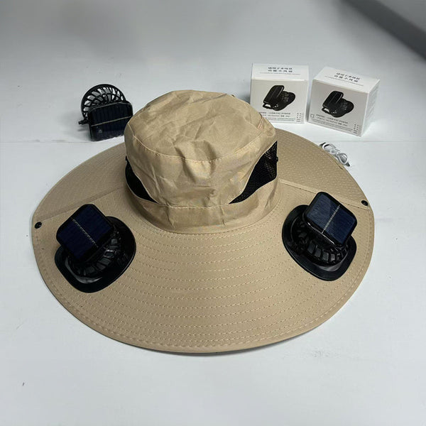 Solar Fan Hat: Wide Brim Bucket With 2 Fans Mens Summer Cap For Outdoor Fishing Camping Hiking. Hats