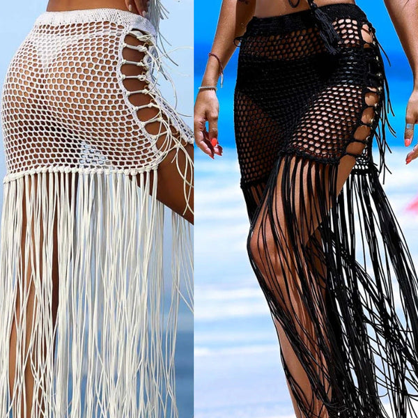 And American Fake Sunscreen Hand Hook Woven Hip Skirt With Hollowed Out Long Tassels Skirts