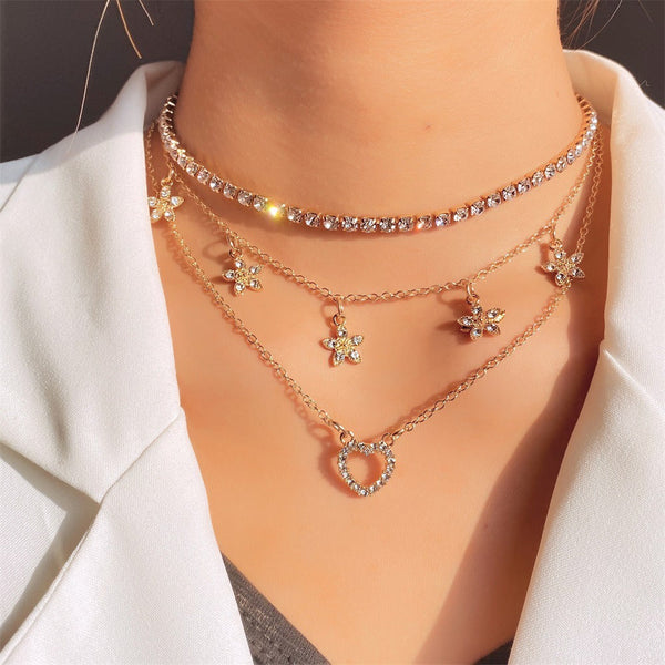 Veile Studios Butterfly Studded Diamond Tassel Multi Layer Pendant Necklace For Women Fashion Jewellery Necklaces & Pendants