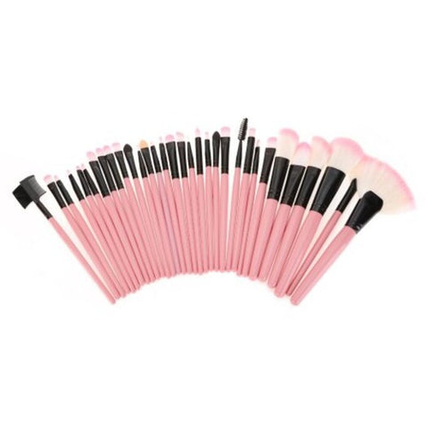 32 Pcs Makeup Brush Set With Faux Leather Pure Color Bag Pink Brushes