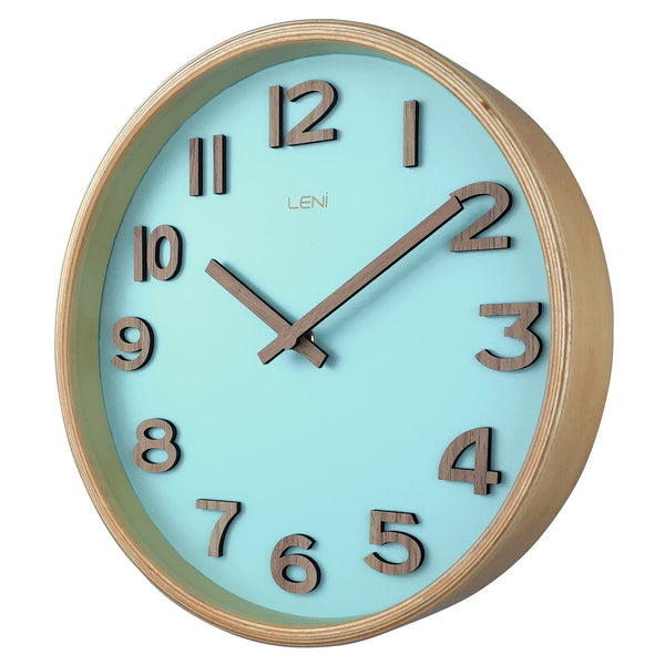 Leni Tilia Teal Wall Clock With Numbers And Silent Sweep Movement Wall Clocks