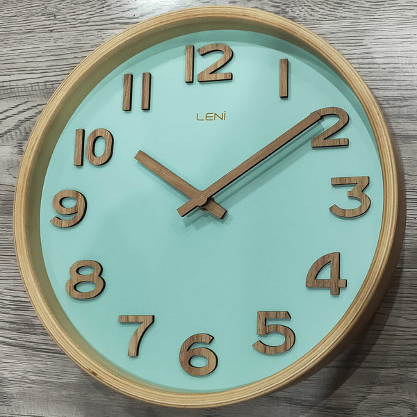Leni Tilia Teal Wall Clock With Numbers And Silent Sweep Movement Wall Clocks