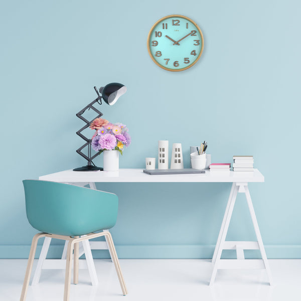 Leni Tilia Teal Wall Clock With Numbers And Silent Sweep Movement Wall Clocks