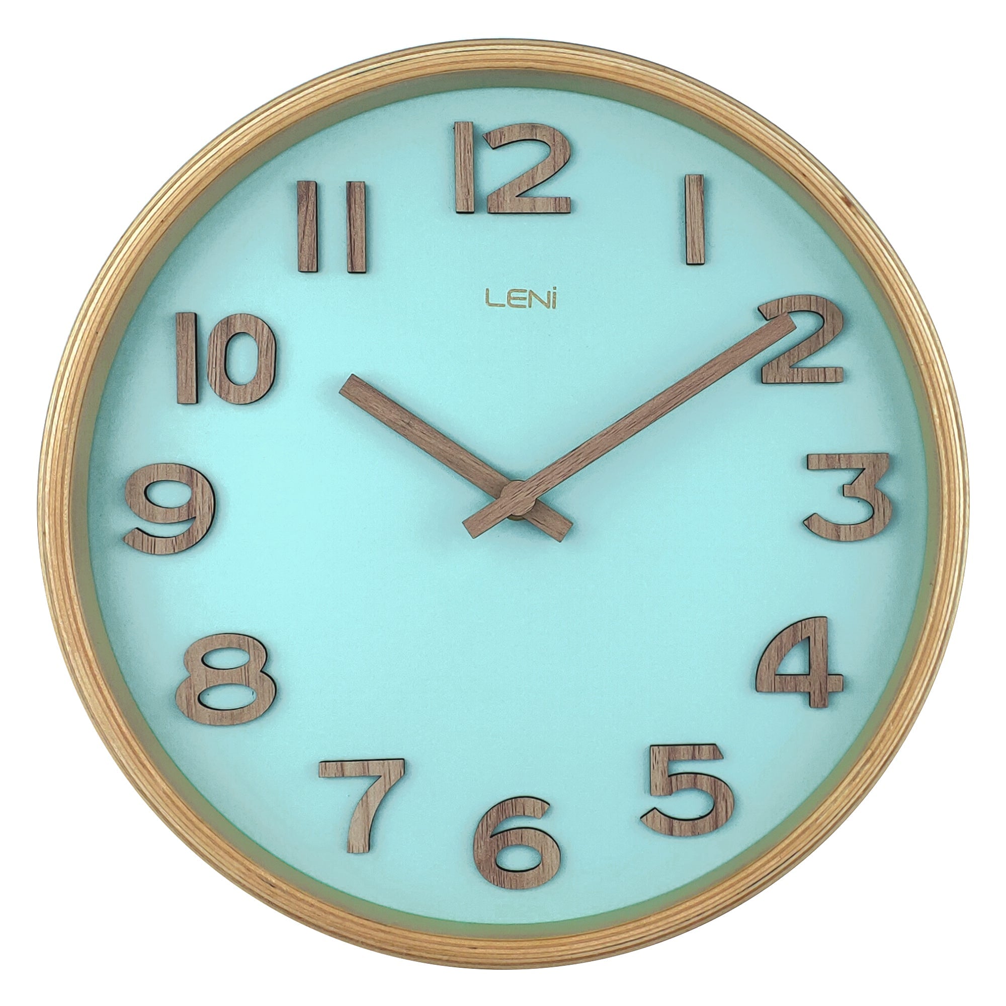 Leni Tilia Teal Wall Clock With Numbers And Silent Sweep Movement Wall Clocks