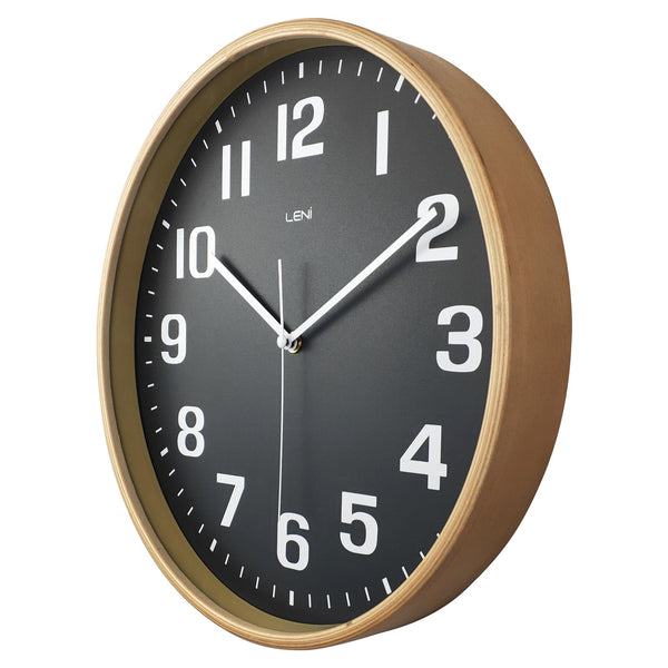 Leni Wood Wall Clock 32 Centimetres Black With Large Arabic Numbers Wall Clocks