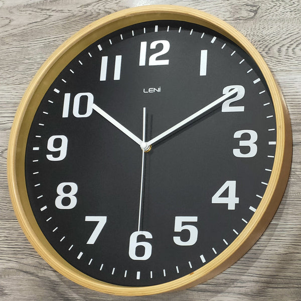 Leni Wood Wall Clock 32 Centimetres Black With Large Arabic Numbers Wall Clocks