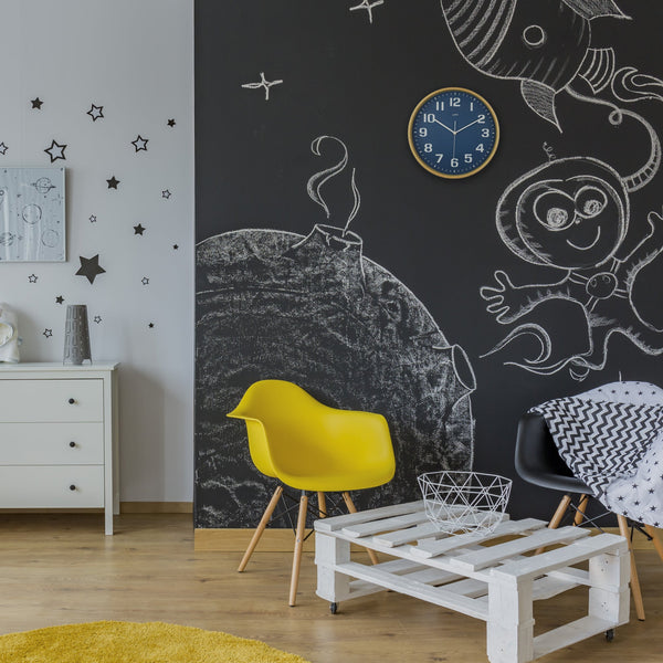 Leni Wood Wall Clock 32 Centimetres Navy With Large Arabic Numbers Wall Clocks