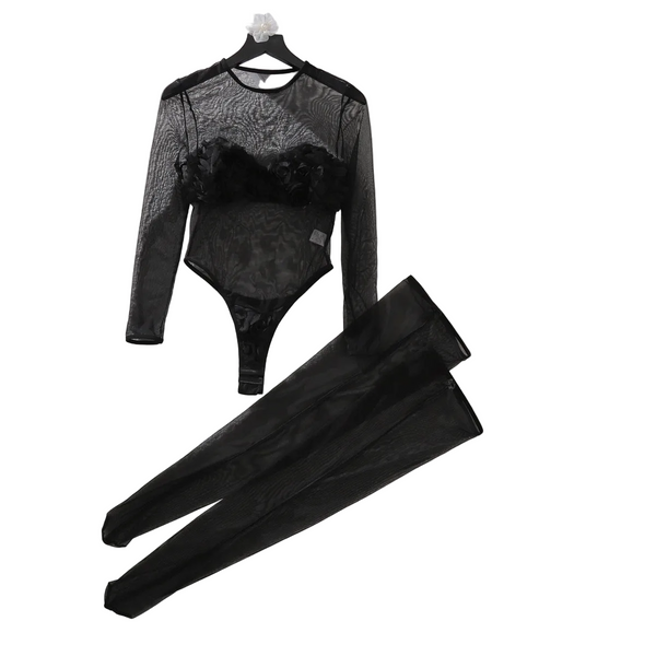 Mesh See Through Jumpsuit Abdominal Shaping Underwear Two Piece Set Shapewear