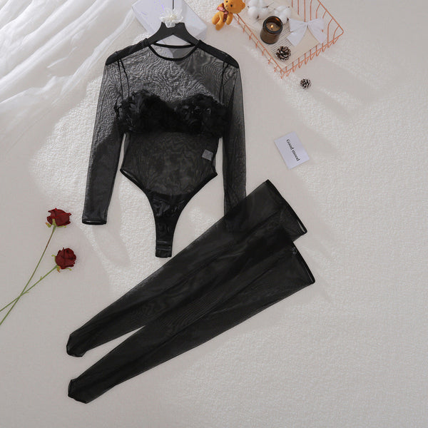 Mesh See Through Jumpsuit Abdominal Shaping Underwear Two Piece Set Shapewear
