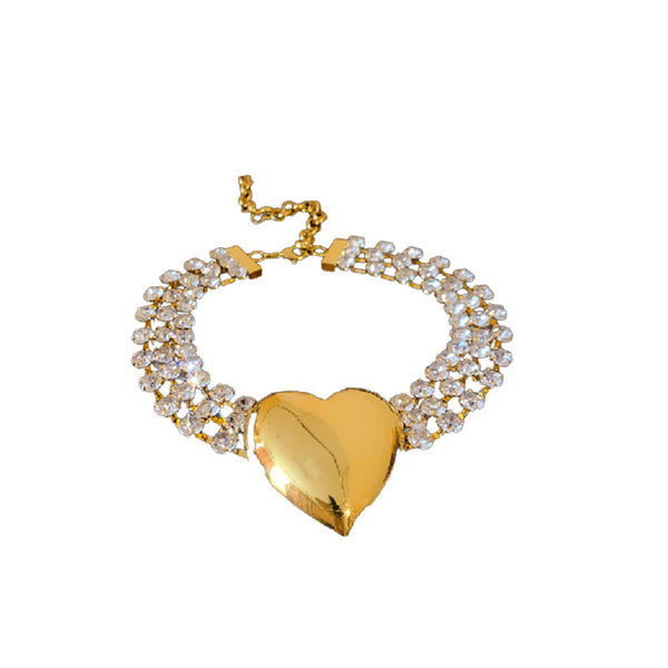 Veile Studios Fashionable Multi Layer Heart Crystal Inlaid Necklace Luxury Choker Jewelry Necklaces & Pendants