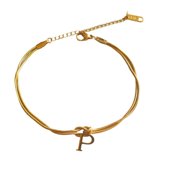 Veile Studios Letter A Z Love Knot For Women Couple Gold Colour Dainty Snake Chain Bracelets