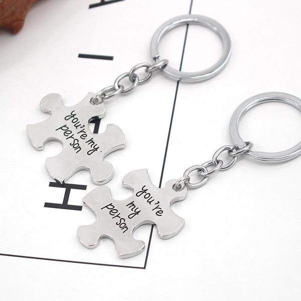 Keyrings 2 Pcs / Set Puzzle Piece You're My Person Couple Key Chains Gift Idea