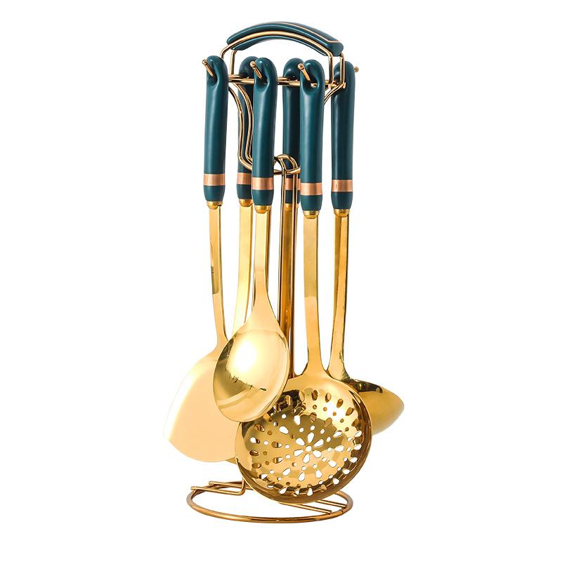 Golden Stainless Steel Kitchen Utensil Set With Colourful Ceramic Handles Cooking Utensils