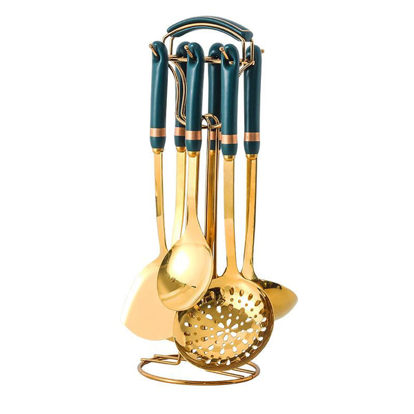Golden Stainless Steel Kitchen Utensil Set With Colourful Ceramic Handles Cooking Utensils