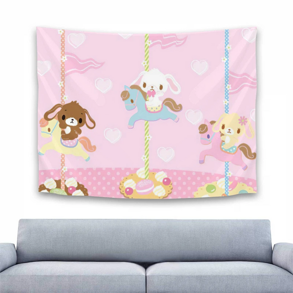 1Pc Tapestry Sanrio Sugar Rabbit Wall Hanging. Carousel Living Room Bedroom Home Decor Art Cover Up Accessories Tapestries