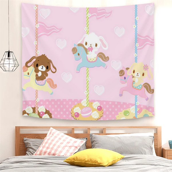 1Pc Tapestry Sanrio Sugar Rabbit Wall Hanging. Carousel Living Room Bedroom Home Decor Art Cover Up Accessories Tapestries