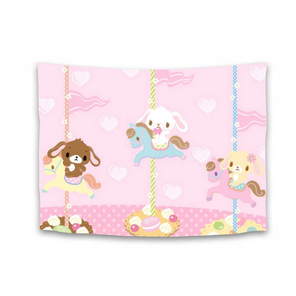 1Pc Tapestry Sanrio Sugar Rabbit Wall Hanging. Carousel Living Room Bedroom Home Decor Art Cover Up Accessories Tapestries