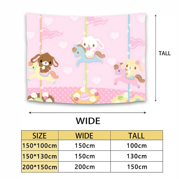 1Pc Tapestry Sanrio Sugar Rabbit Wall Hanging. Carousel Living Room Bedroom Home Decor Art Cover Up Accessories Tapestries