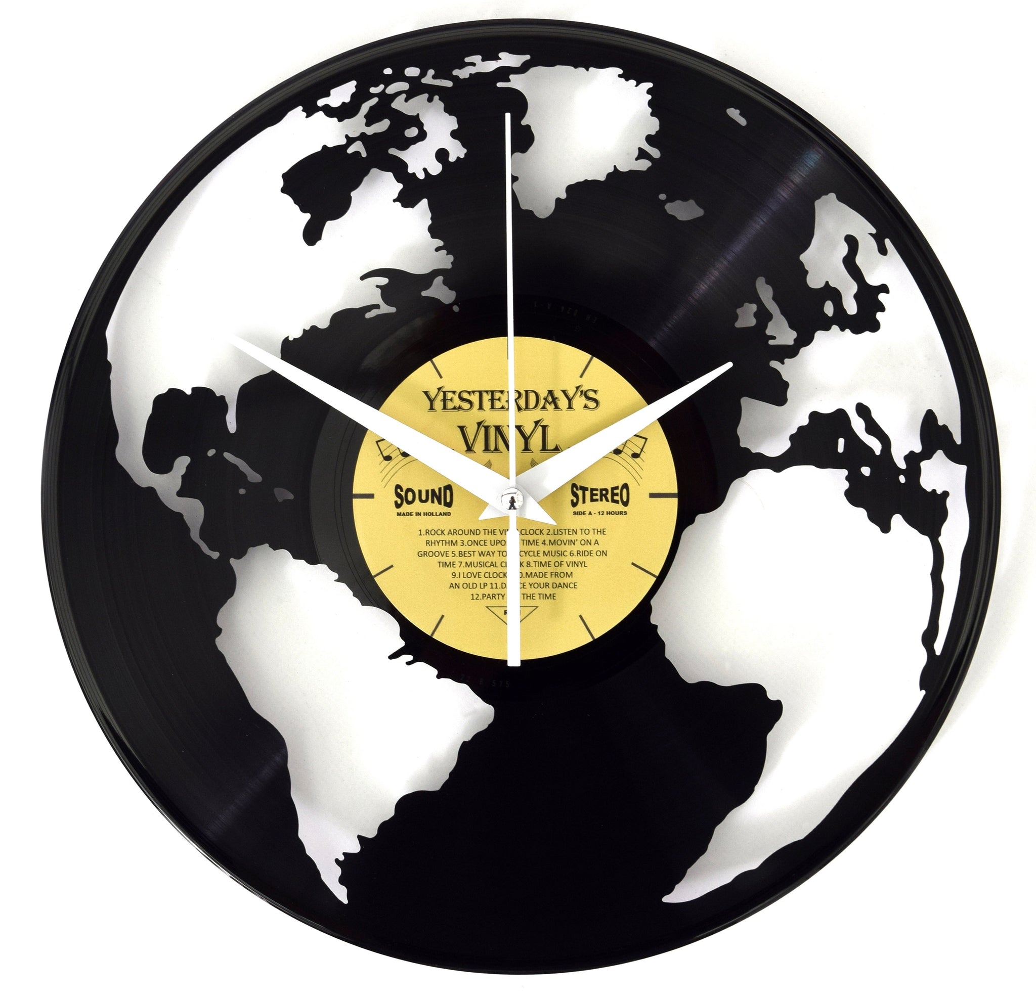 Vinyl Clock World Globe Recycled Record With Quartz Silent Movement Wall Clocks