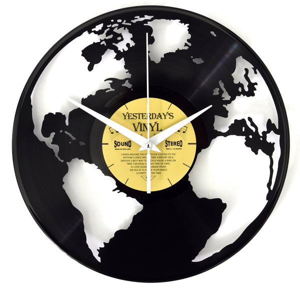 Vinyl Clock World Globe Recycled Record With Quartz Silent Movement Wall Clocks
