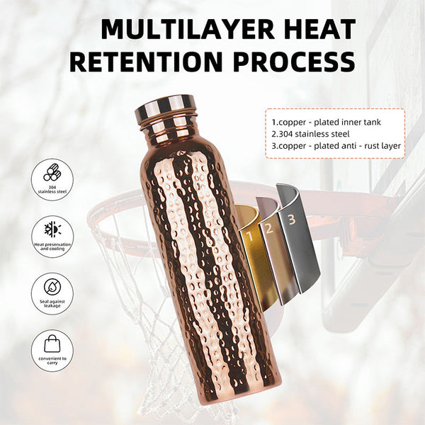 800Ml Copper Hammer Pattern Water Bottle: Leakproof For Sports/Outdoor/Cycling/Gym/Fitness/Travel Water Bottles & Vacuum Flasks