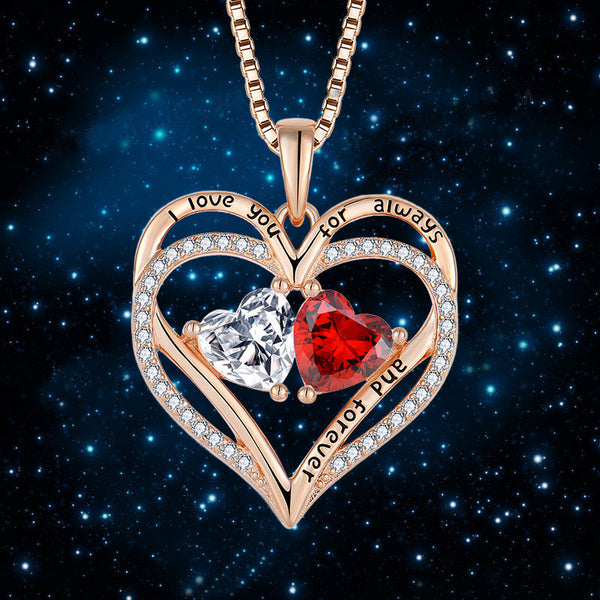 S925 Silver Double Love Necklace With Rhinestones Heart Shaped Valentine's Day Gift Necklaces & Pendants