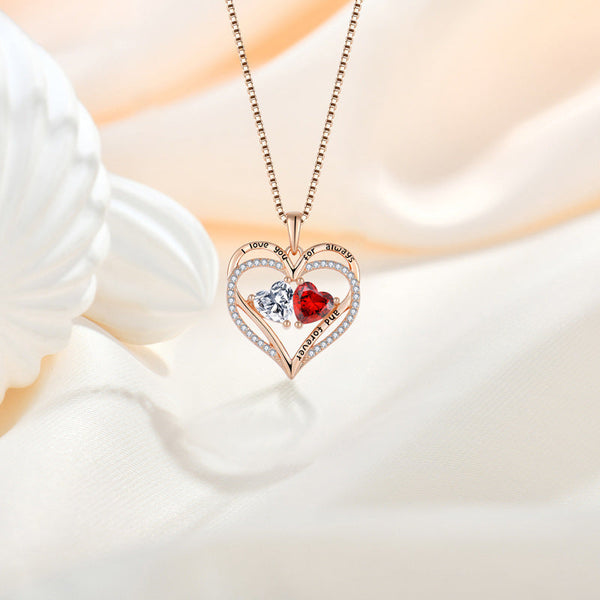 S925 Silver Double Love Necklace With Rhinestones Heart Shaped Valentine's Day Gift Necklaces & Pendants