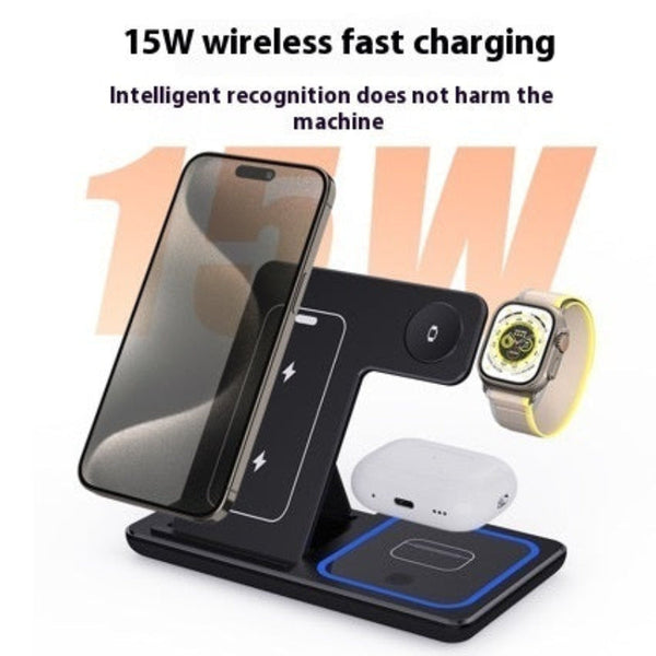 15 Watt 3 In Wireless Charger Stand Foldable Charging Station For Smartphone And Iwatch Chargers & Cradles