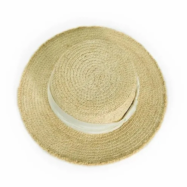 Luna&Dolphin Original Summer Handmade Women Spring Sun Hat Beach Raffia Panama Straw Cap Big Brim White Ribbon English Top Hats