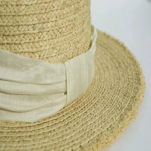 Luna&Dolphin Original Summer Handmade Women Spring Sun Hat Beach Raffia Panama Straw Cap Big Brim White Ribbon English Top Hats