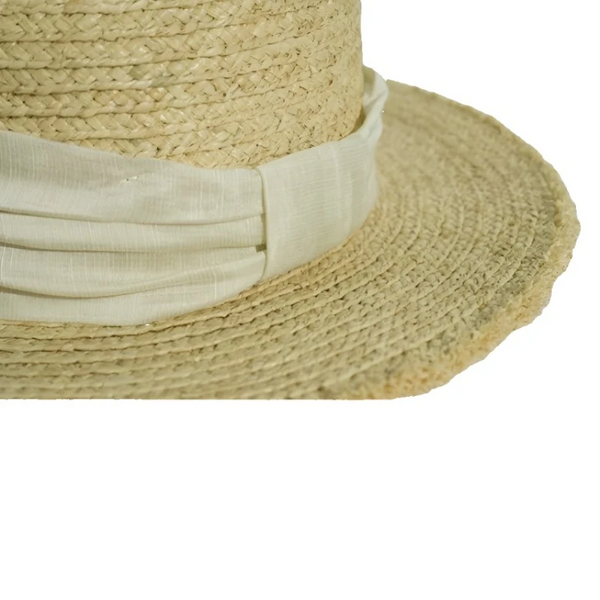 Luna&Dolphin Original Summer Handmade Women Spring Sun Hat Beach Raffia Panama Straw Cap Big Brim White Ribbon English Top Hats