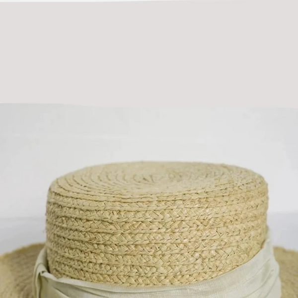 Luna&Dolphin Original Summer Handmade Women Spring Sun Hat Beach Raffia Panama Straw Cap Big Brim White Ribbon English Top Hats