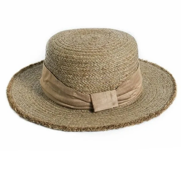 Luna&Dolphin Original Summer Handmade Women Spring Sun Hat Beach Raffia Panama Straw Cap Big Brim White Ribbon English Top Hats