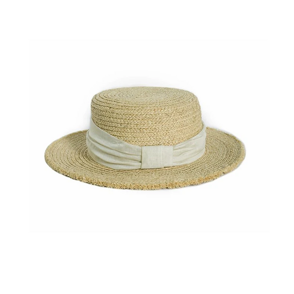 Luna&Dolphin Original Summer Handmade Women Spring Sun Hat Beach Raffia Panama Straw Cap Big Brim White Ribbon English Top Hats