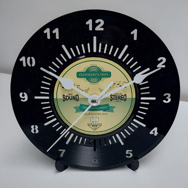 Vinyl Desk Clock Yellow And Green 17.5Cm With Silent Quartz Movement Wall Clocks