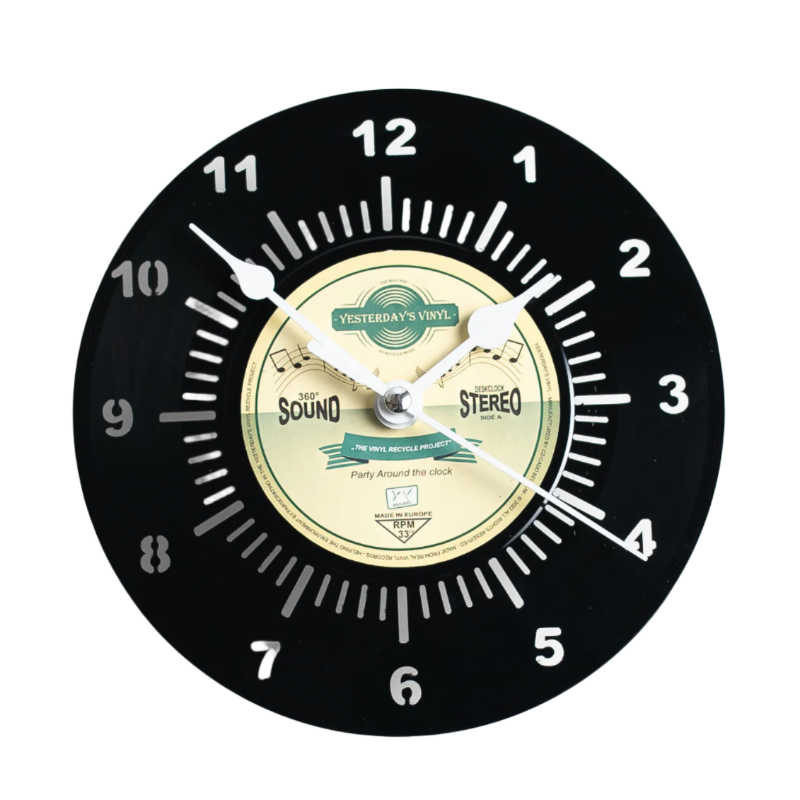 Vinyl Desk Clock Yellow And Green 17.5Cm With Silent Quartz Movement Wall Clocks