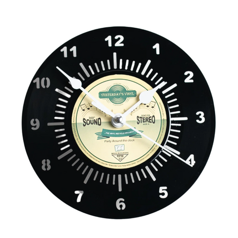 Vinyl Desk Clock Yellow And Green 17.5Cm With Silent Quartz Movement Wall Clocks