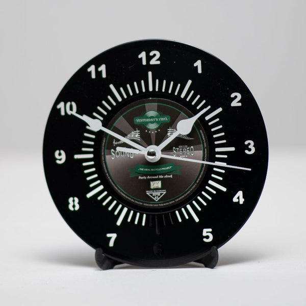 Vinyl Desk Clock Black 17.5Cm Recycled Material Wall Clocks