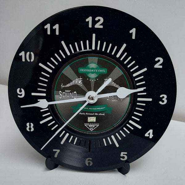 Vinyl Desk Clock Black 17.5Cm Recycled Material Wall Clocks