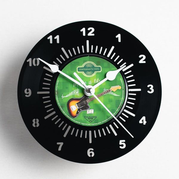 Vinyl Desk Clock Guitar Music Is Life Recycled Record 17.5Cm Wall Clocks