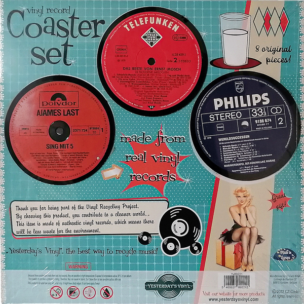 Coaster Set Of Eight Pieces Made From Recycled Vinyl Records In Assorted Colours Coasters