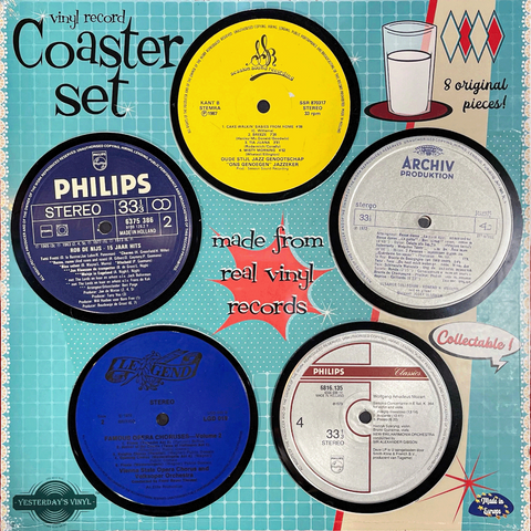 Coaster Set Of Eight Pieces Made From Recycled Vinyl Records In Assorted Colours Coasters