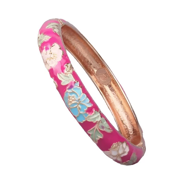 Peony Flower Chinese Filigree Traditional Cloisonne Enamel Ethnic Spring Hinged Cuff Bangles For Women Bracelets