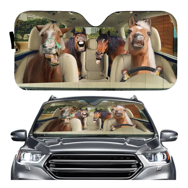 Funny Horse Driving 3D Printing Car Sun Visor Auto Decoration For Vehicle Parts Accessories Sun Visors