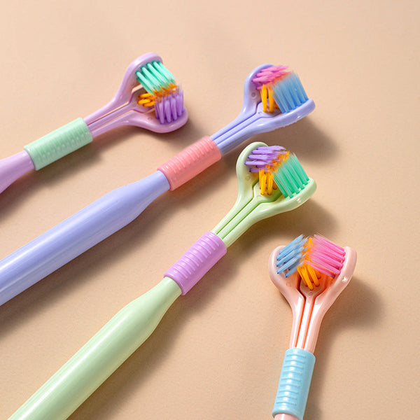 Three Sided Macaron Soft Bristle Triple Head Toothbrush Toothbrushes