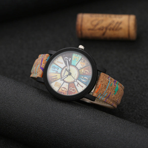 Veile Studios Casual Patchwork Leather Women Quartz Wrist Watch Watches