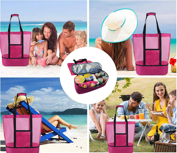 Insulated Food Delivery Bags Large Capacity Beach Picnic Camping Mesh Tote Bag With Cooler Durable Multi