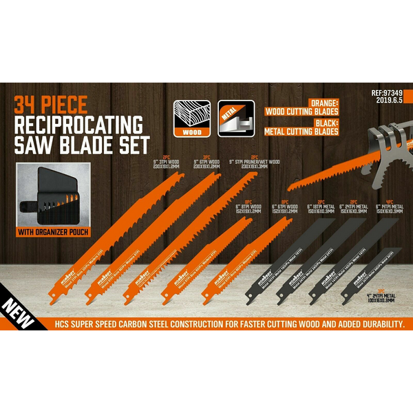 Horusdy 34 Piece Reciprocating Saw Blade Set Wood And Metal Cutting Blades With Storage Pouch Other Saw Blades