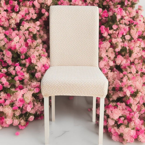 Chair Cover Beige Small Knitted Design Anti Dirt Elastic Material Slipcovers