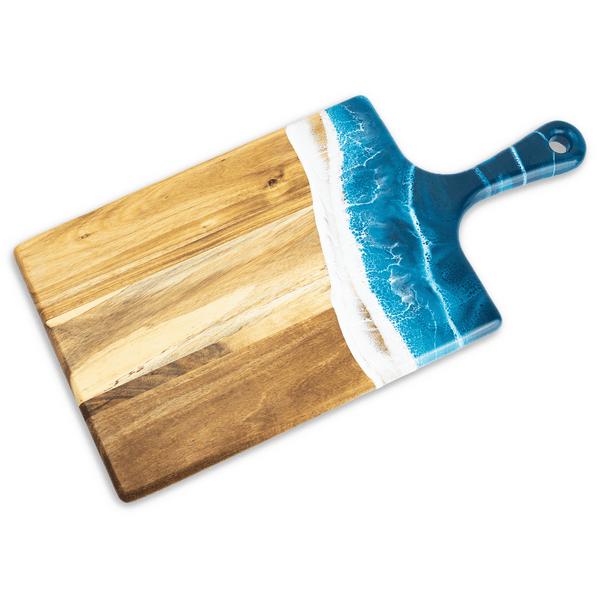 Large Acacia Wood Cheese Board With Hand Poured Resin Ocean Design Trays